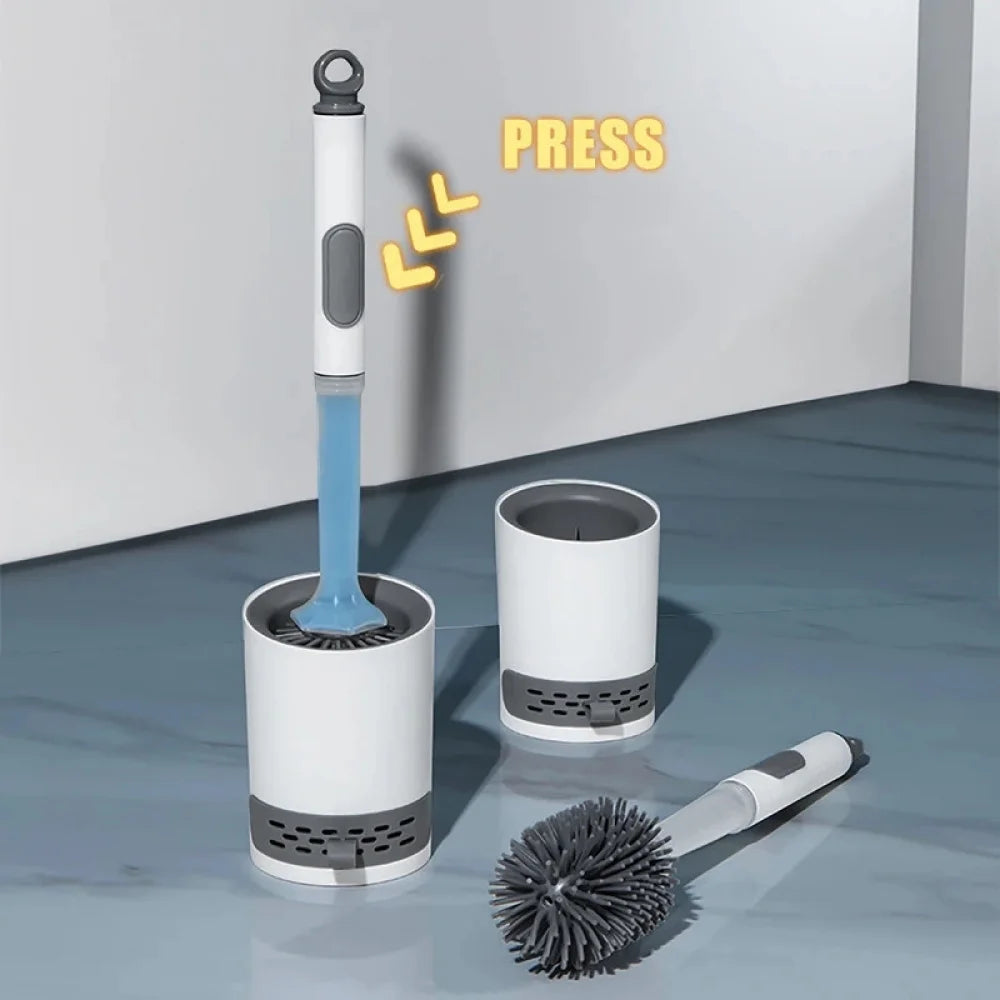 Toilet Bowl Brush Holder Set: Silicone Toilet Brush with Refillable Handle Dispenser