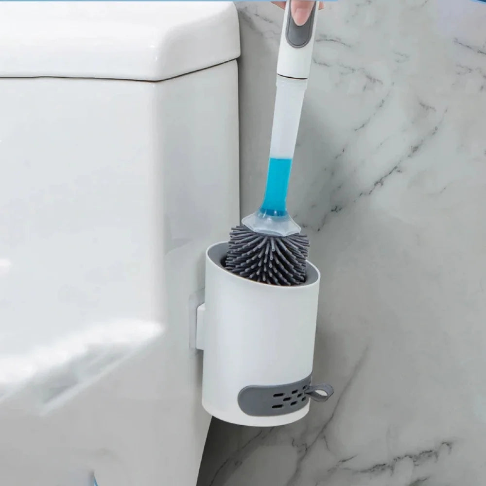 Toilet Bowl Brush Holder Set: Silicone Toilet Brush with Refillable Handle Dispenser