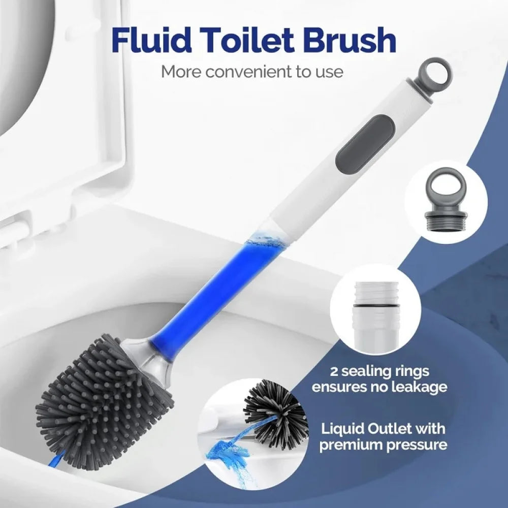 Toilet Bowl Brush Holder Set: Silicone Toilet Brush with Refillable Handle Dispenser